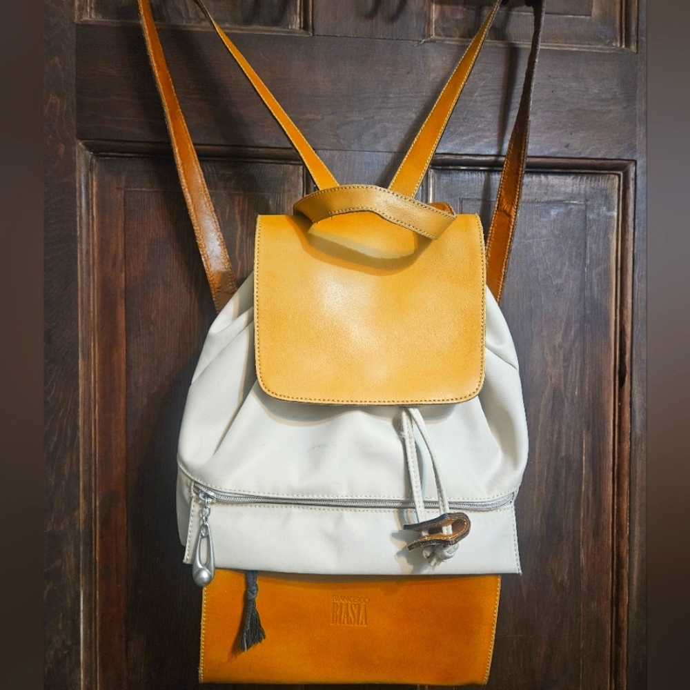 FRANCESCO BIASIA VTG.BACKPACK.LEATHER& WATERPROOF MATERIAL.CLEAN MUSLIN LINING!!